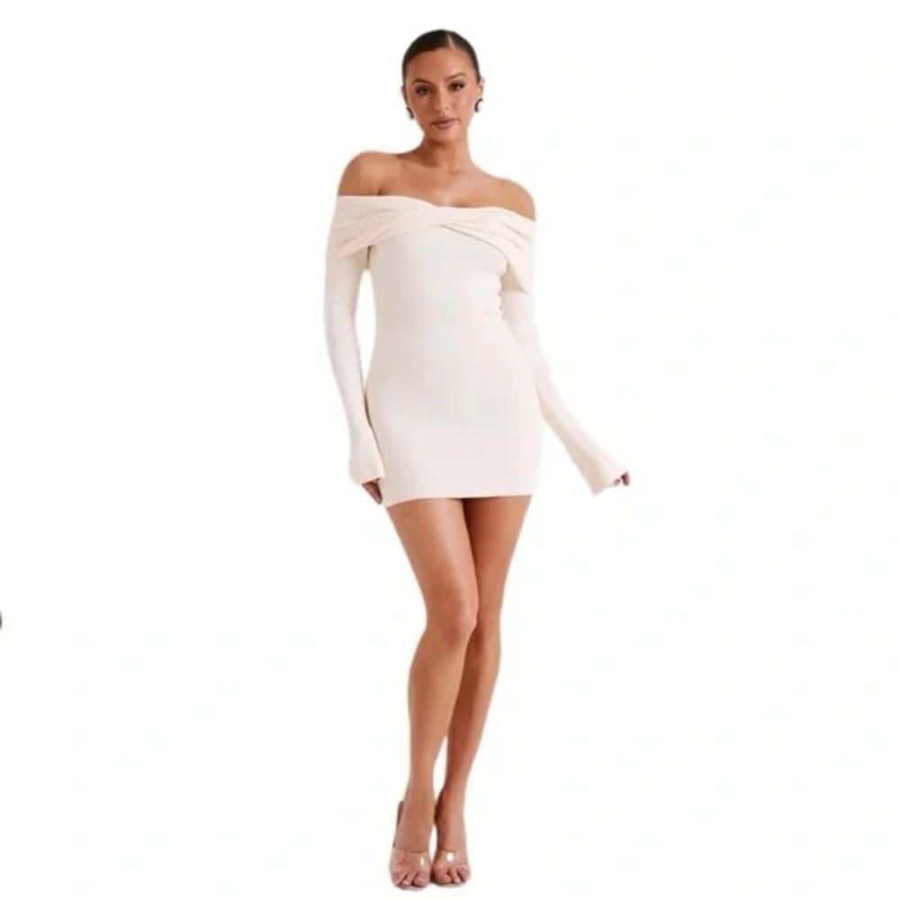 Meshki Clover Off Shoulder Knit Mini Dress - Cream